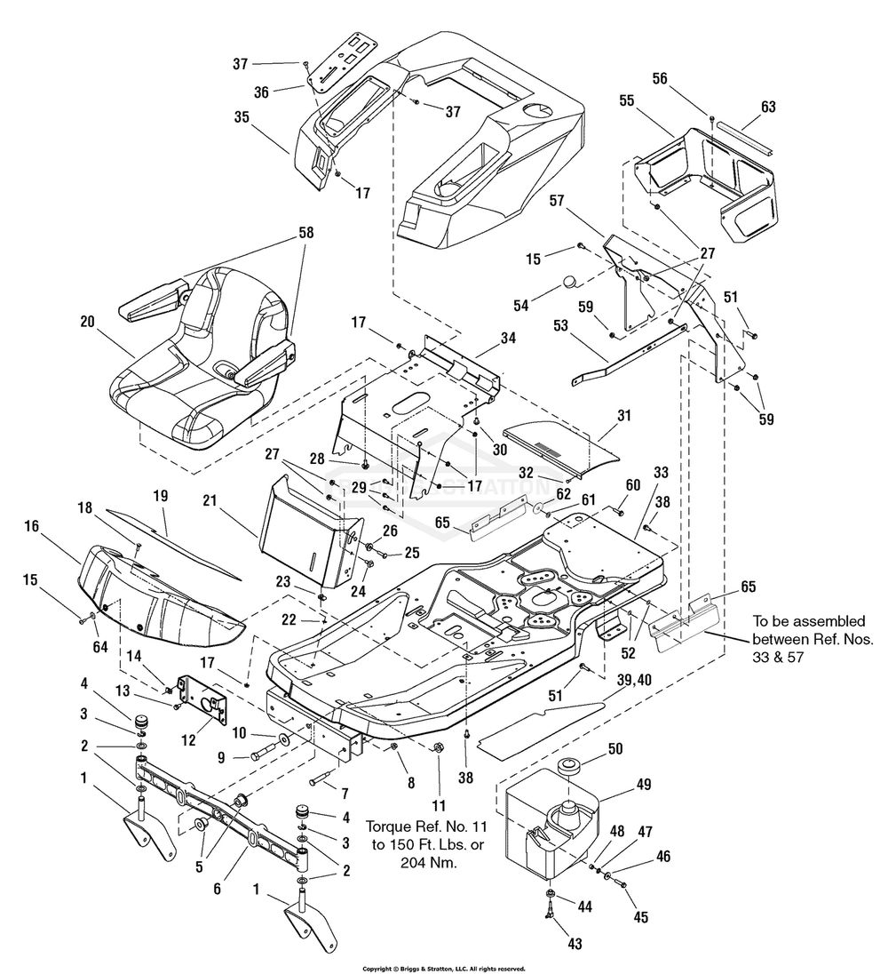 Frame, Body And Seat Group Diagram and Parts List for 107607010 (2690713)(2007) Briggs and Stratton Lawn Tractor